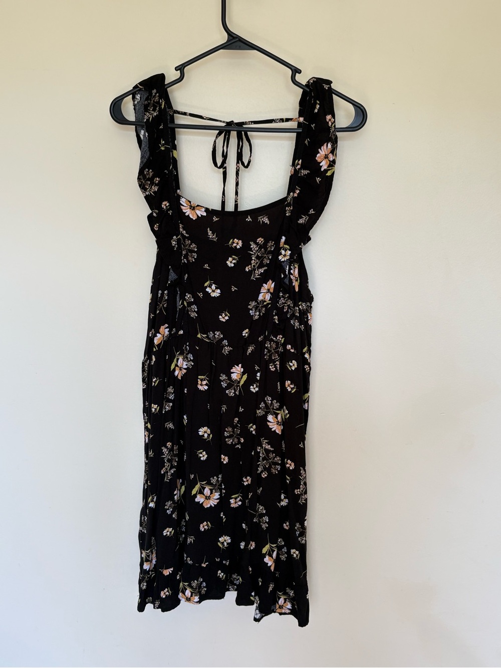 wild fable Black Floral Midi Dress with Tie-Back